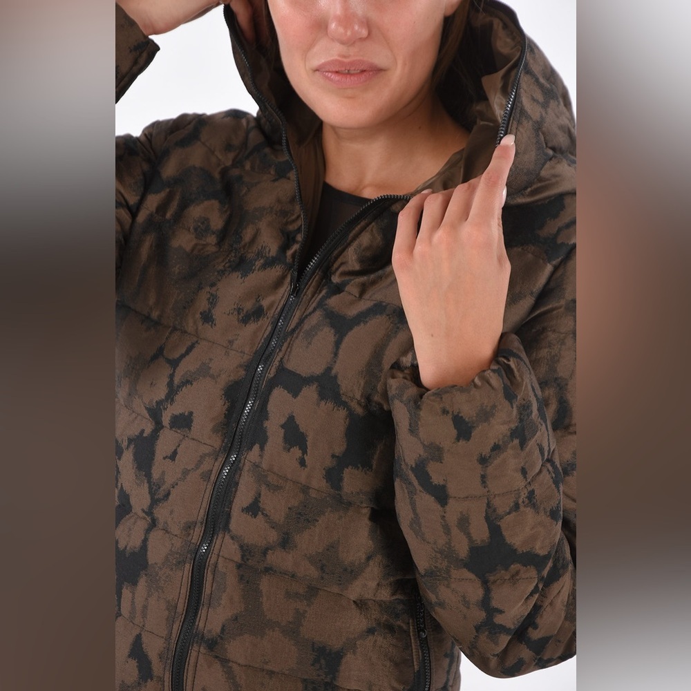 DUVETICA Pure Goose New Down Jacket Coat M 44 Brown Black Puffer Snow Hood Zip